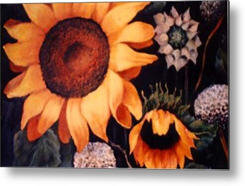Sunflowers Paintings Metal Print featuring the painting Sunflowers and more sunflowers by Jordana Sands