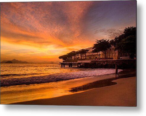 Beach Metal Print featuring the photograph Sunrise at Copacabana Beach Rio de Janeiro by Celso Bressan