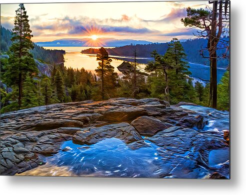 Bay Metal Print featuring the photograph Sunrise at Emerald Bay by Maria Coulson