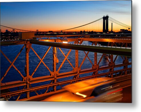 Bridge Metal Print featuring the photograph Sunrise on the Brooklyn Bridge by Adam Rainoff