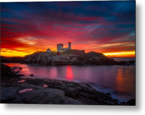 Sunrise Metal Print featuring the photograph Sunrise over Nubble Light by Darren White