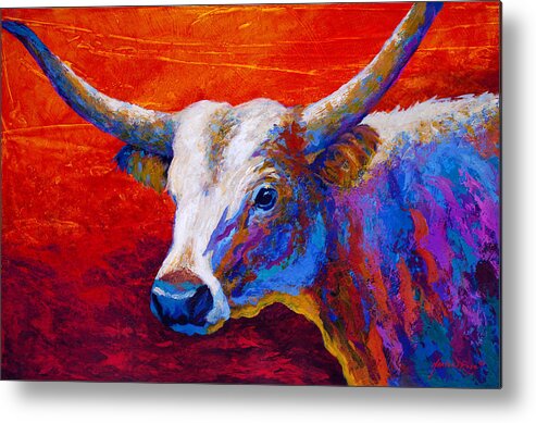 Longhorn Metal Print featuring the painting Sunset Ablaze by Marion Rose