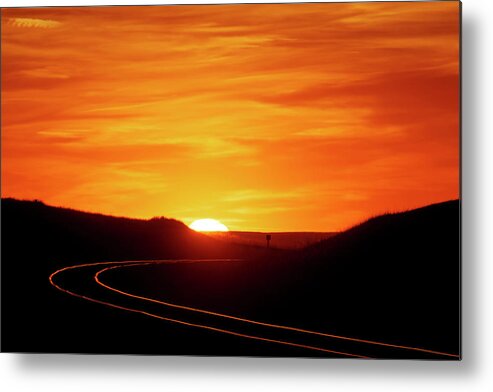 Kansas Metal Print featuring the photograph Sunset and Railroad Tracks by Rob Graham