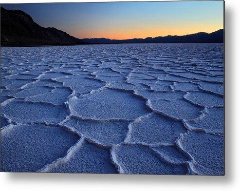 Death Metal Print featuring the photograph Sunset at Badwater in Death Valley by Pierre Leclerc Photography