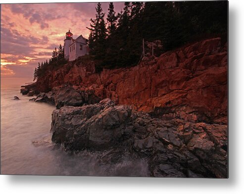 Maine Metal Print featuring the photograph Sunset at Bass Harbor Head Lighthouse by Juergen Roth