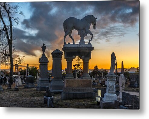Addison Baker Metal Print featuring the photograph Sunset at Riverside Cemetery by Stephen Johnson