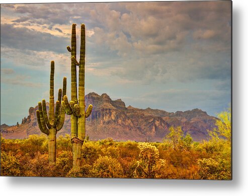 Superstition Mountains Metal Print featuring the photograph Sunset at the Superstitions by Saija Lehtonen