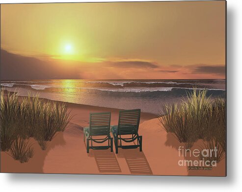 Lounge Chair Metal Print featuring the painting Sunset Beach by Corey Ford