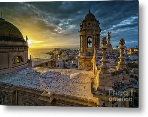 12mm F2 Metal Print featuring the photograph Sunset in Cadiz Cathedral View from Levante Tower Cadiz Spain by Pablo Avanzini