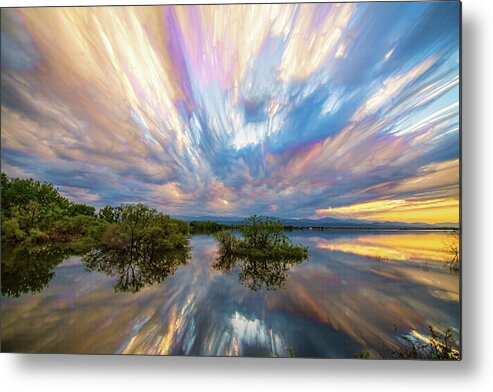 Sunsets Metal Print featuring the photograph Sunset Lake Reflections Timed Stack by James BO Insogna