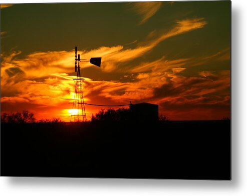 Wind Mill Metal Print featuring the photograph Sunset on a windmill Jal New Mexico by Jeff Swan