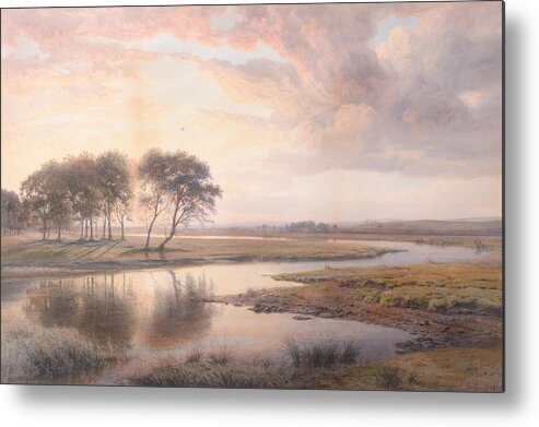 Henry Albert Hartland (1840-1893) Sunset On The Shannon Metal Print featuring the painting Sunset on The Shannon by Henry Albert