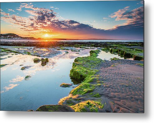 Northumberland Metal Print featuring the photograph Sunset over Low Hauxley Rockpool by David Head