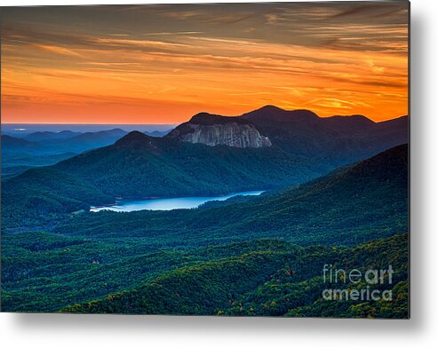 Table Rock Metal Print featuring the photograph Sunset over Table Rock from Caesars Head State Park South Carolina by T Lowry Wilson