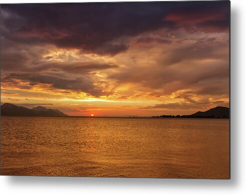Sunset Metal Print featuring the photograph Sunset over the sea, Opuzen, Croatia by Elenarts - Elena Duvernay photo