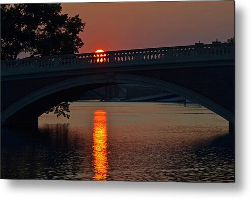 Cambridge Metal Print featuring the photograph Sunset over the Weeks Bridge Harvard Square by Toby McGuire
