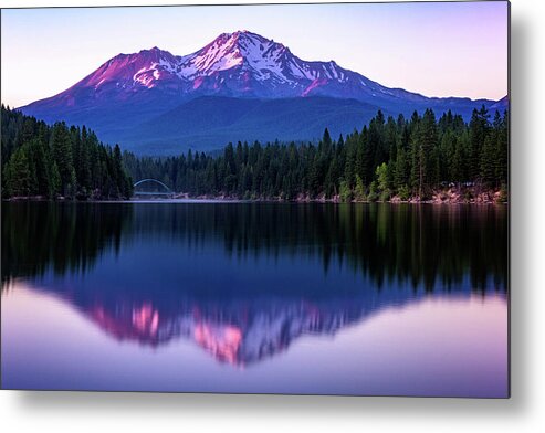 California Metal Print featuring the photograph Sunset Reflection on Lake Siskiyou of Mount Shasta by John Hight