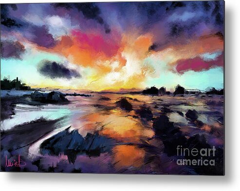Beach Metal Print featuring the mixed media Sunset Seascape by Melanie D