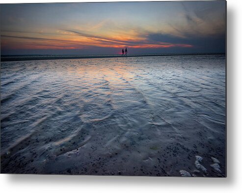 Walking Metal Print featuring the photograph Sunset Walk on West Meadow Beach by Rick Berk