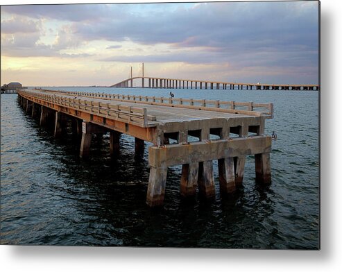 Sunshine Skyway Bridge Metal Print featuring the photograph Sunshine Skyway, Old and New by Daniel Woodrum