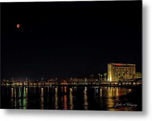 Super Moon Metal Print featuring the photograph Super Blue Blood Moon Over Ventura, California Pier by John A Rodriguez