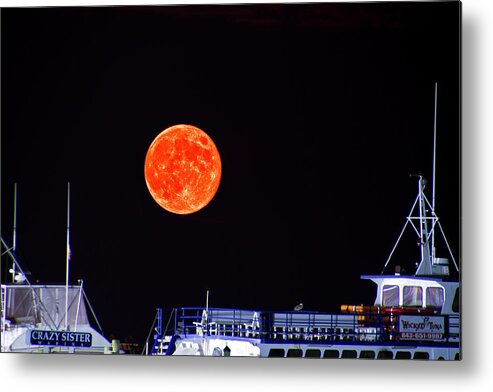 Moon Metal Print featuring the photograph Super Moon over Crazy Sister Marina by Bill Barber