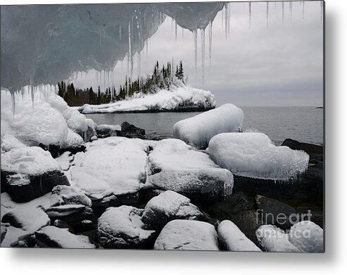 Lake Superior Metal Print featuring the photograph Superior view from an Ice Cave by Sandra Updyke