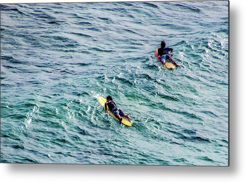 Surfers In The Pacific Ocean Metal Print featuring the photograph Surfers by Jera Sky