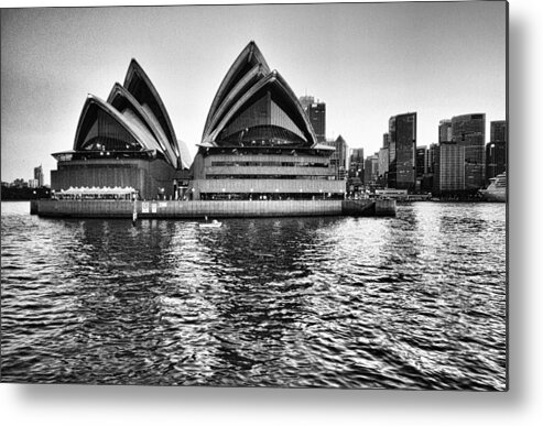 Sydney Opera House Metal Print featuring the photograph Sydney Opera House-Black and White by Douglas Barnard