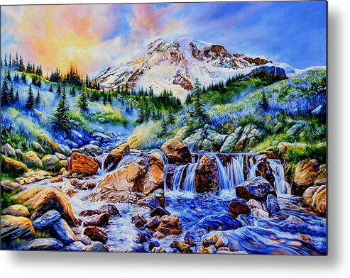 Mt. Rainier Painting Metal Print featuring the painting Symphony Of Silence by Hanne Lore Koehler