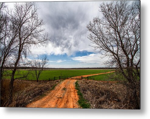 Oklahoma Metal Print featuring the photograph Take Me Home - Old Country Road Between Trees in Oklahoma by Southern Plains Photography