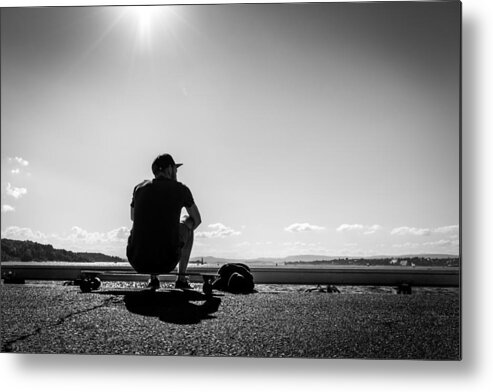 Black Metal Print featuring the photograph Taking a break - Oslo, Norway - Black and white street photography by Giuseppe Milo