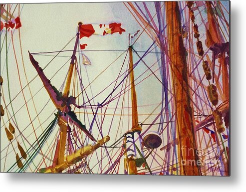 Cynthia Pride Watercolor Paintings Metal Print featuring the painting Tall Ship Lines by Cynthia Pride