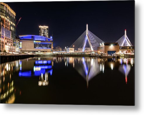 Boston Metal Print featuring the photograph TD Garden and The Zakim Bridge at Night by Kristen Wilkinson