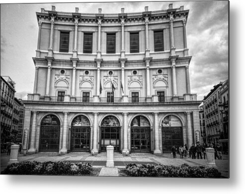 Joan Carroll Metal Print featuring the photograph Teatro Real Madrid BW by Joan Carroll