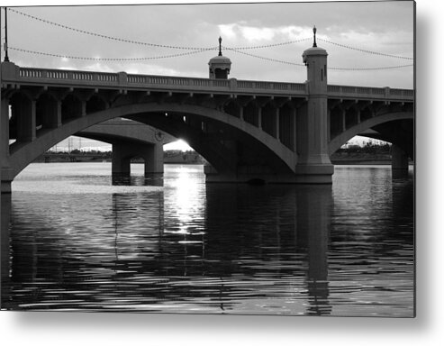 Black And White Metal Print featuring the photograph Tempe Town Lake Bridge black and white by Jill Reger