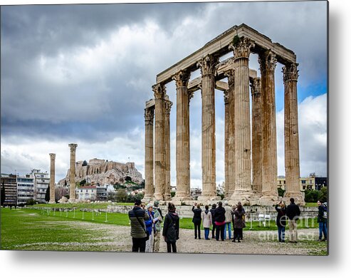 Temple Of Zeus - Athens Greece Metal Print featuring the photograph Temple of Zeus and Acropolis - Athens Greece 2 by Debra Martz