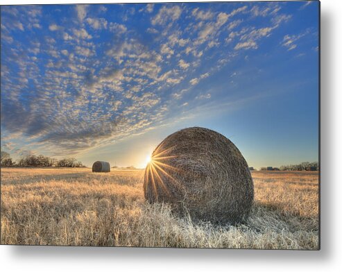 Texas Hay Metal Print featuring the photograph Texas Sunset over Bales of Hay 1 by Rob Greebon