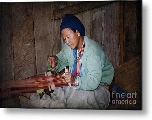 Women Metal Print featuring the photograph Thai Weaving Tradition by Heiko Koehrer-Wagner