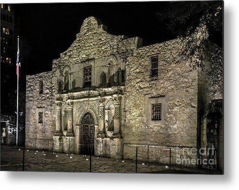 San Antonio Metal Print featuring the photograph The Alamo at Night by David Meznarich