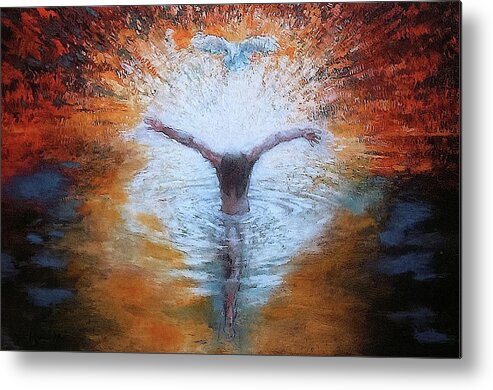 Baptism Metal Print featuring the painting The Baptism of the Christ with Dove by Daniel Bonnell