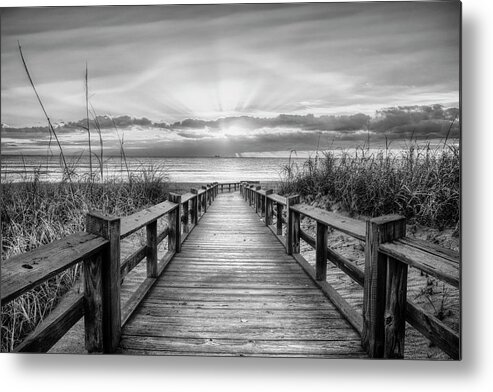 Black Metal Print featuring the photograph The Beach is Calling Black and White by Debra and Dave Vanderlaan
