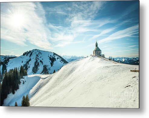 Wallberg Metal Print featuring the photograph The chapel in the alps by Hannes Cmarits