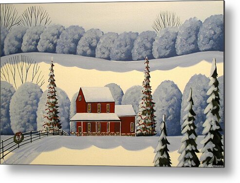 Christmas Metal Print featuring the painting The Christmas House - artist folkartmama by Debbie Criswell