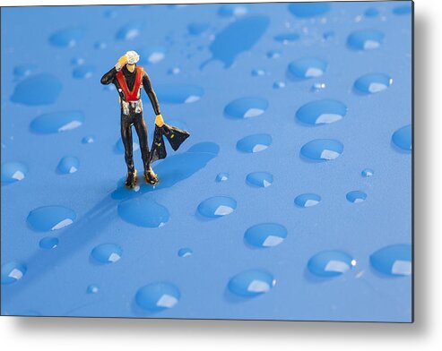 Diver Metal Print featuring the photograph The diver among water drops little people big world by Paul Ge