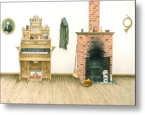 Fireplace Metal Print featuring the painting The good old Days by Conrad Mieschke