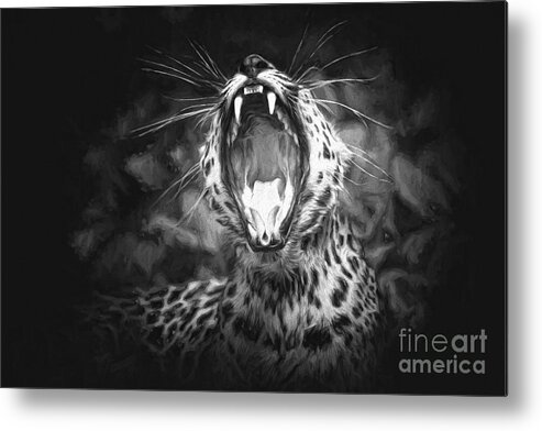 Leopard Metal Print featuring the photograph The Leopard's Tongue Rolling Roar II by Mary Lou Chmura