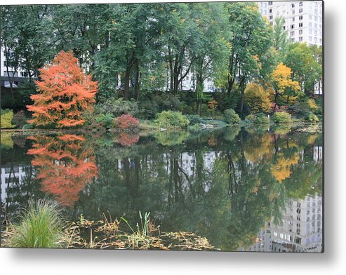 Central Park Metal Print featuring the photograph The Pond in Central Park in Fall by Christopher J Kirby