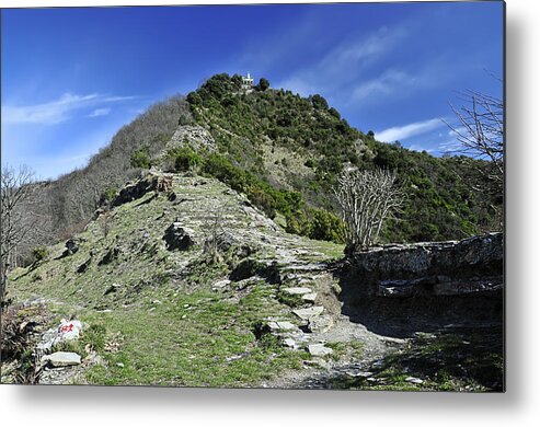 Passo Della Ruta Metal Print featuring the photograph The Sanctuary On Top Of The Mountain by Enrico Pelos