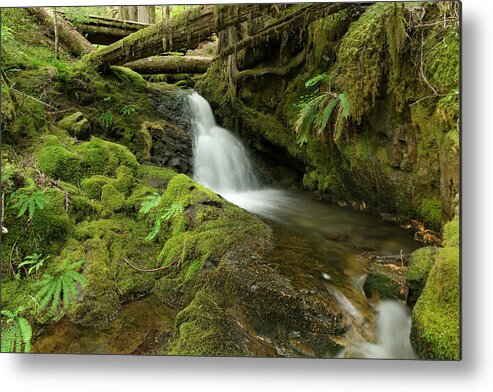 Water Metal Print featuring the photograph The serenity of a small waterfall by Jeff Swan